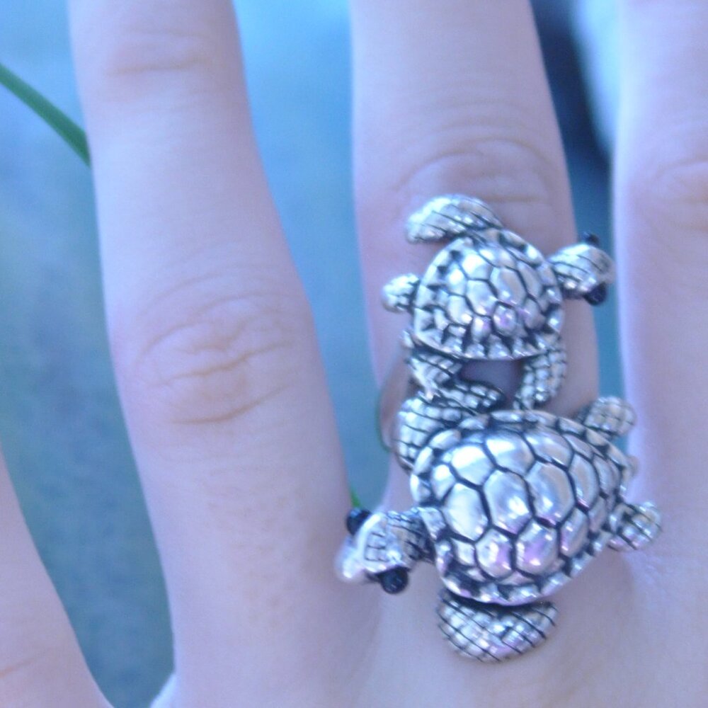 HUGE Sterling Silver Adjustable Turtle Statement Ring .5 oz